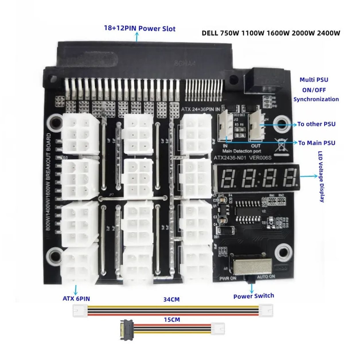 NOVO! Placa de Conexão PCIe de - 2400W Server Psu Breakout Board avaliação e preço